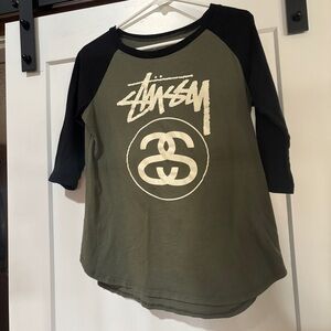 Vintage Stussy Baseball T-Shirt - Black and Green